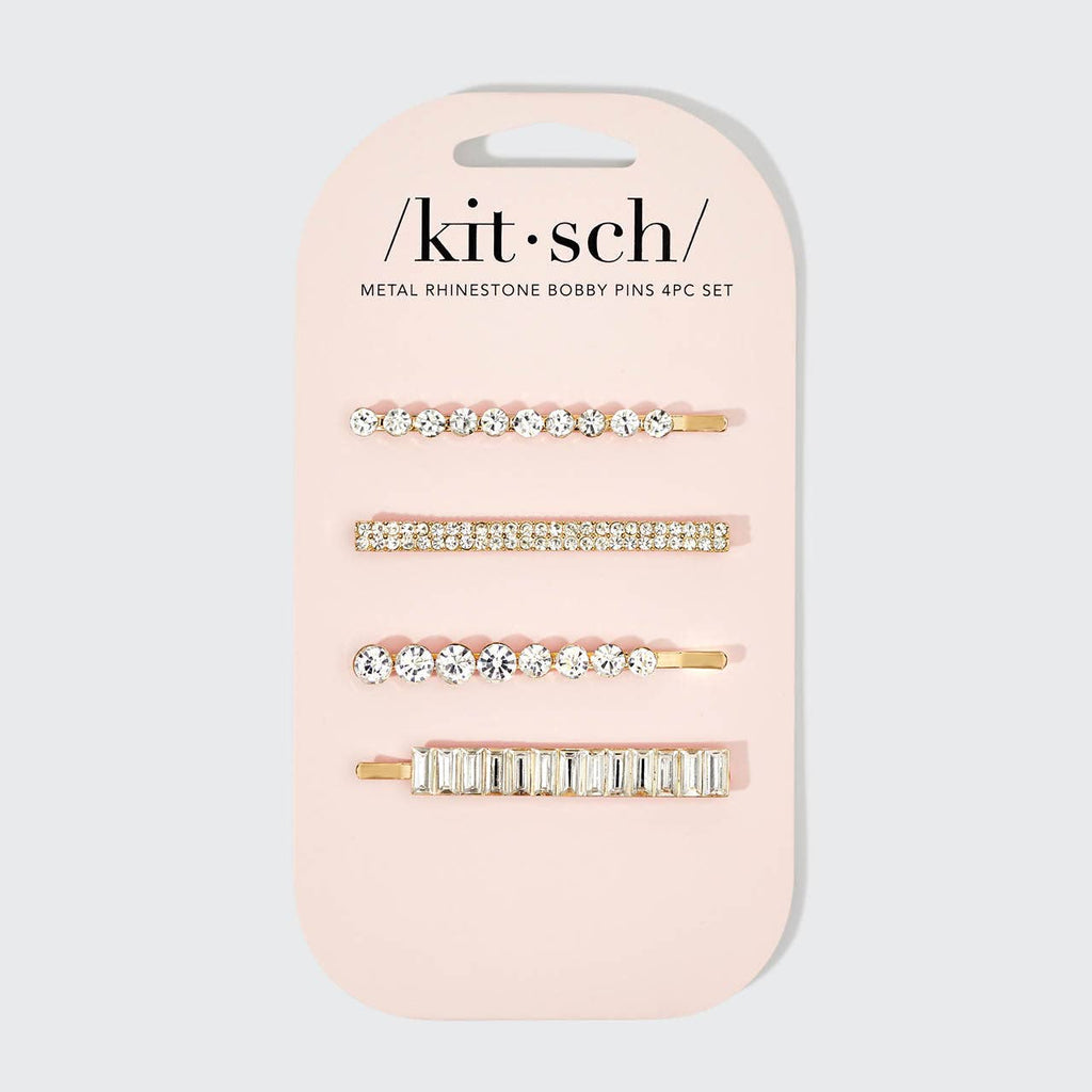 Kitsch Rhinestone Gold Bobby Pin Set