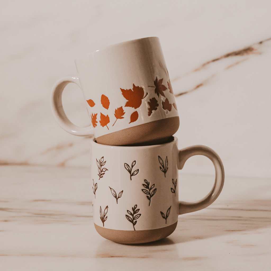 Brown Leaves Stoneware Coffee Mug - Fall Decor & Gifts