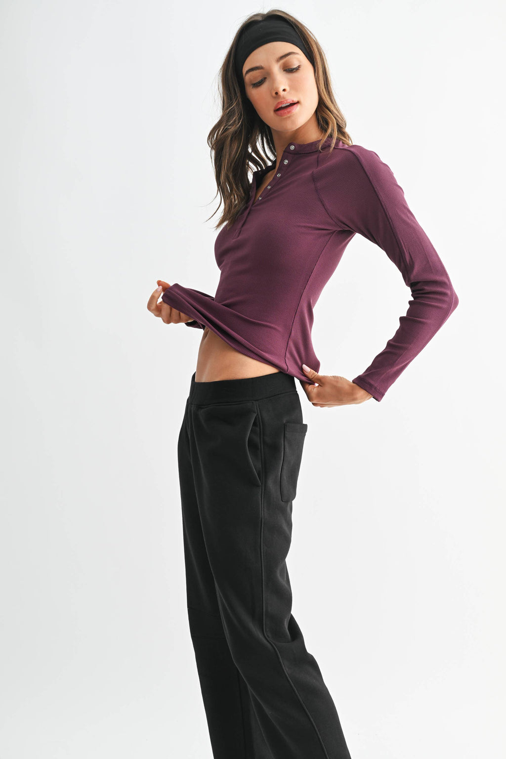 Essential Long-Sleeved Micro-Ribbed Henley Top