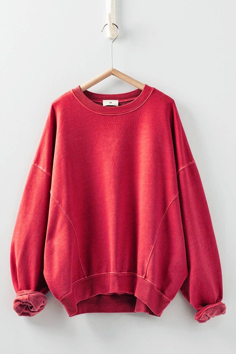 Crew Neck Comfort Washed  Sweatshirt