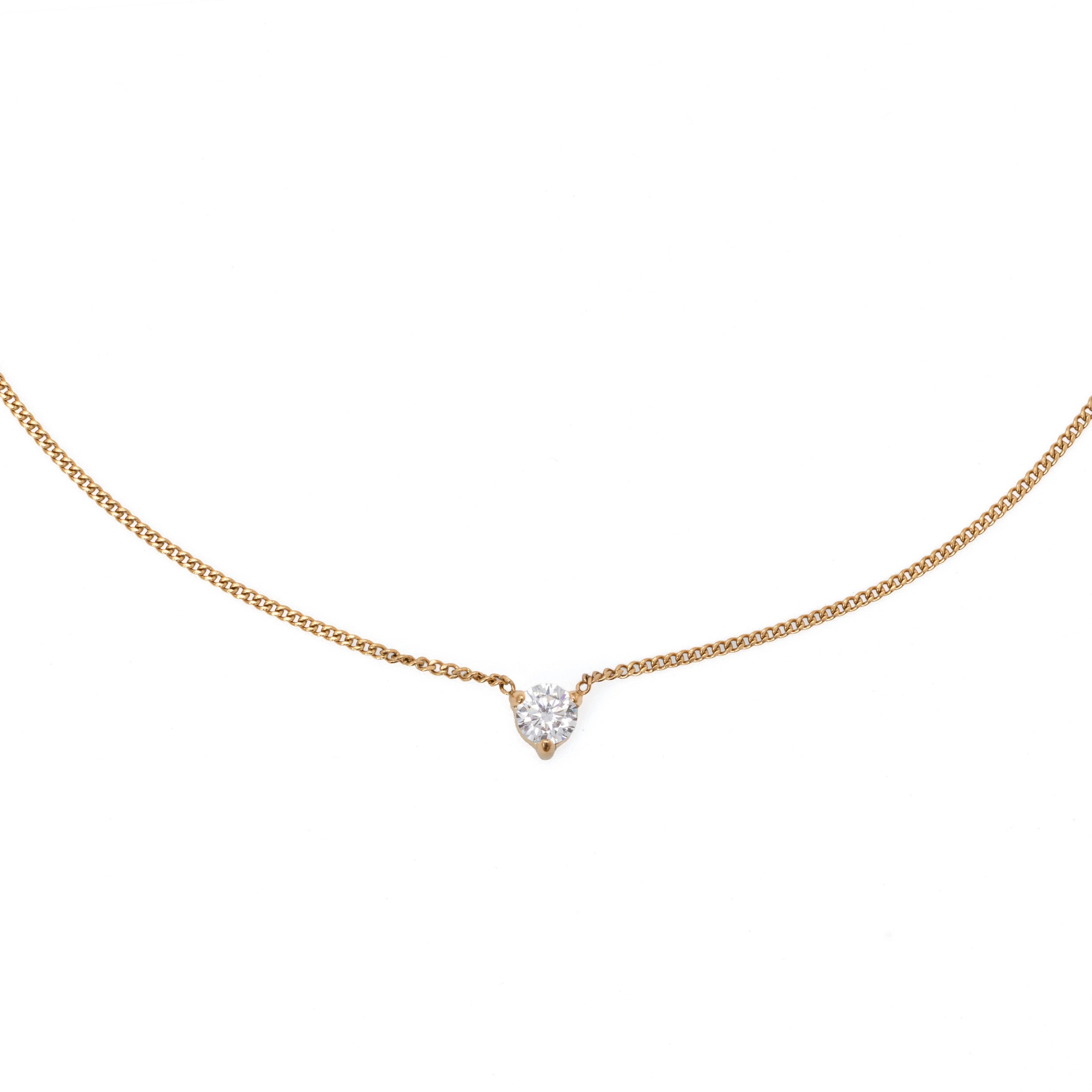 B. Grands Waterproof 4mm Round Brilliant 5A CZ Solitaire Necklace