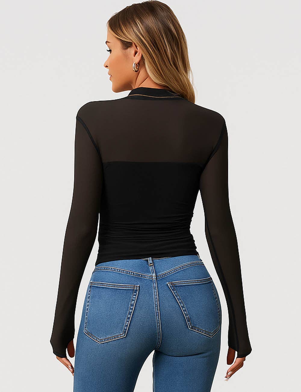 Sheer Black Mock Neck