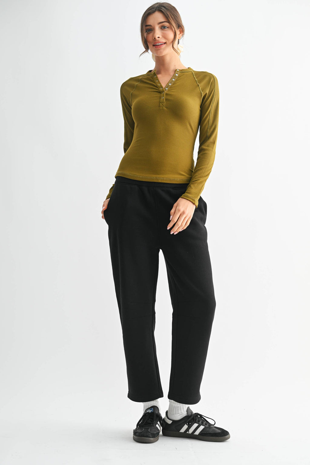 Essential Long-Sleeved Micro-Ribbed Henley Top