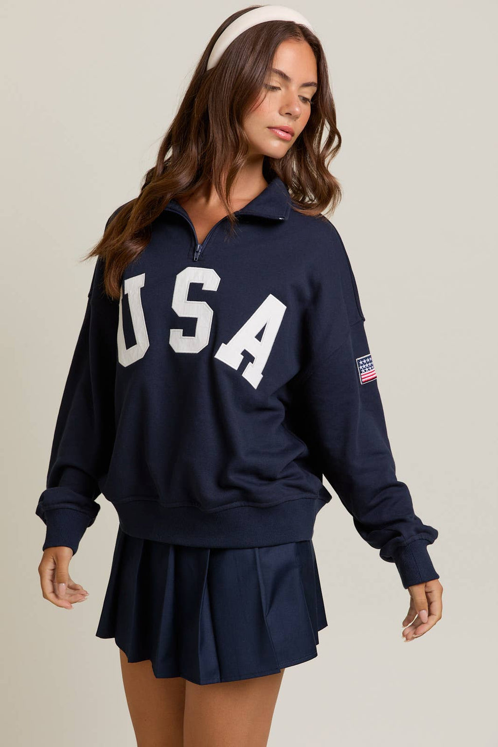 "USA" LONG SLEEVE HALF ZIP SWEATSHIRT