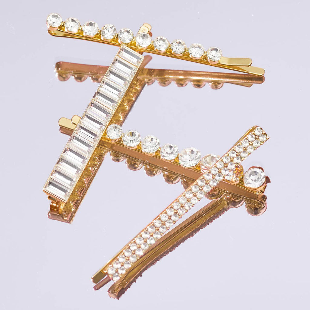 Kitsch Rhinestone Gold Bobby Pin Set