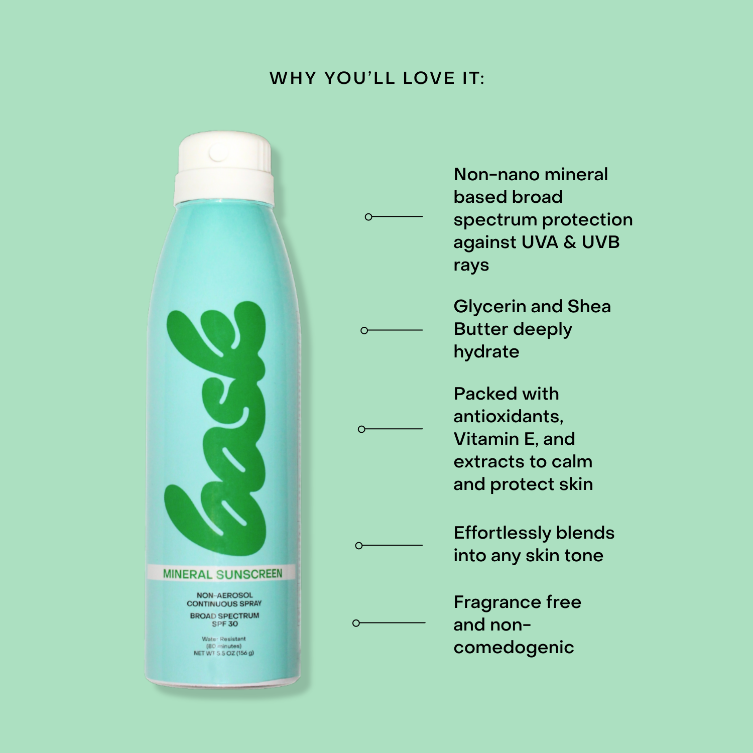 Bask SPF 30 Mineral Non-Aerosol Spray - Reef Safe Sunscreen