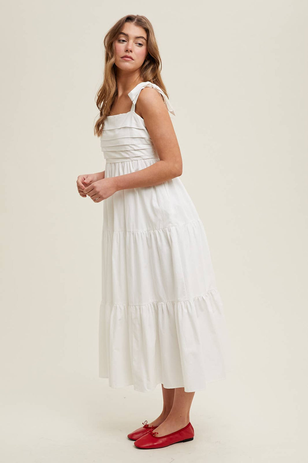 PLEATED BUST MIDI DRESS