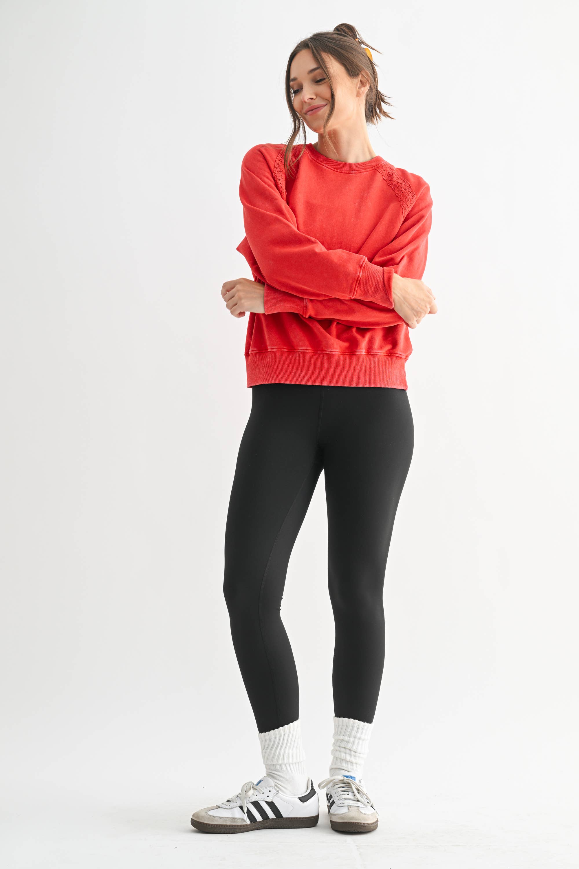 Cherry Soft Bloom Mineral Wash Lace Pullover