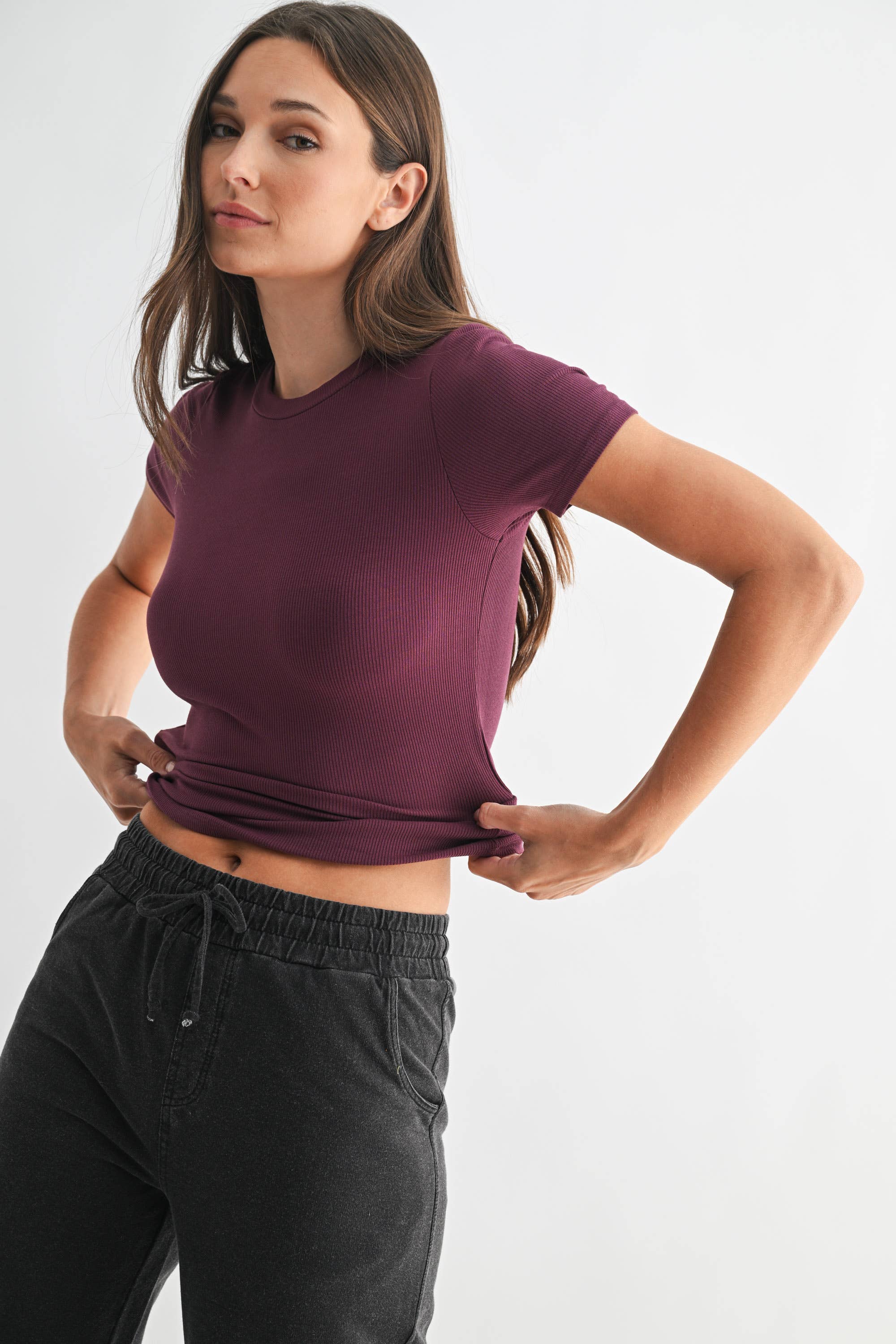 Essential Short-Sleeved Micro-Ribbed Athleisure Top