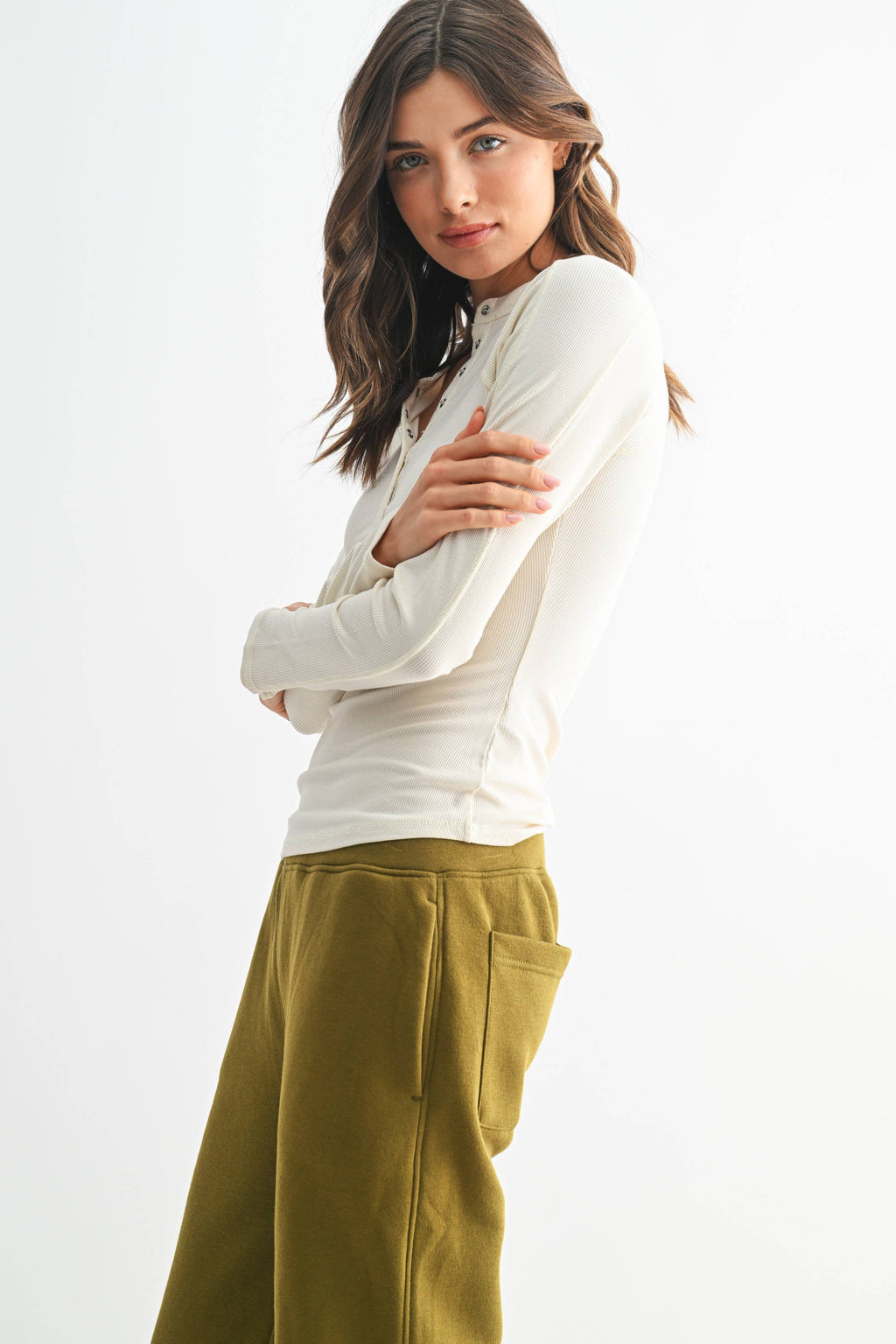 Essential Long-Sleeved Micro-Ribbed Henley Top