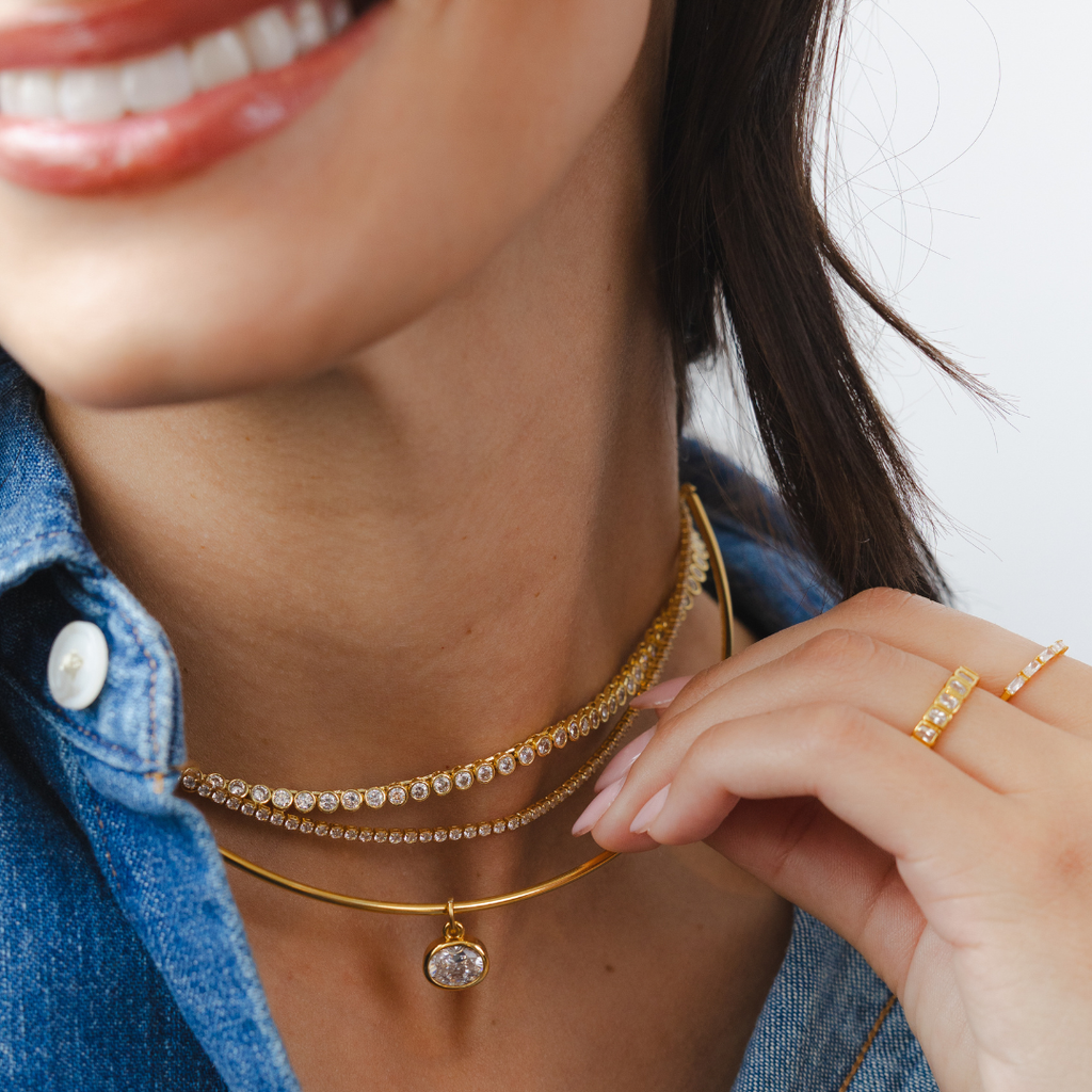 B. Grands 18K Gold Oval Crystal Collar Necklace