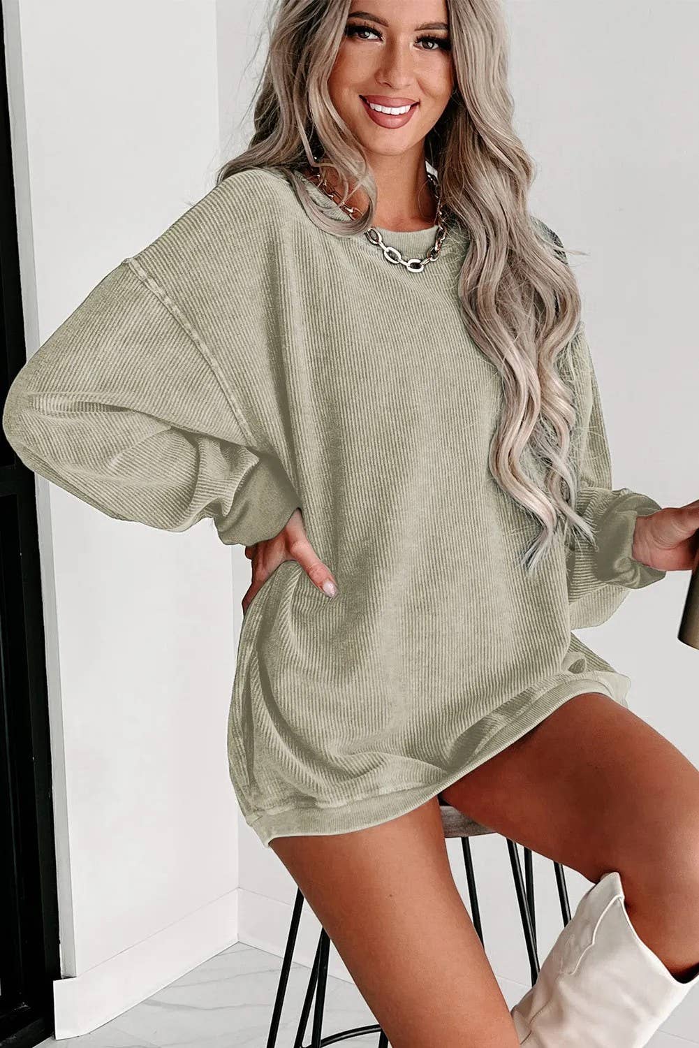 Ribbed Knit Pullover Sweatshirt