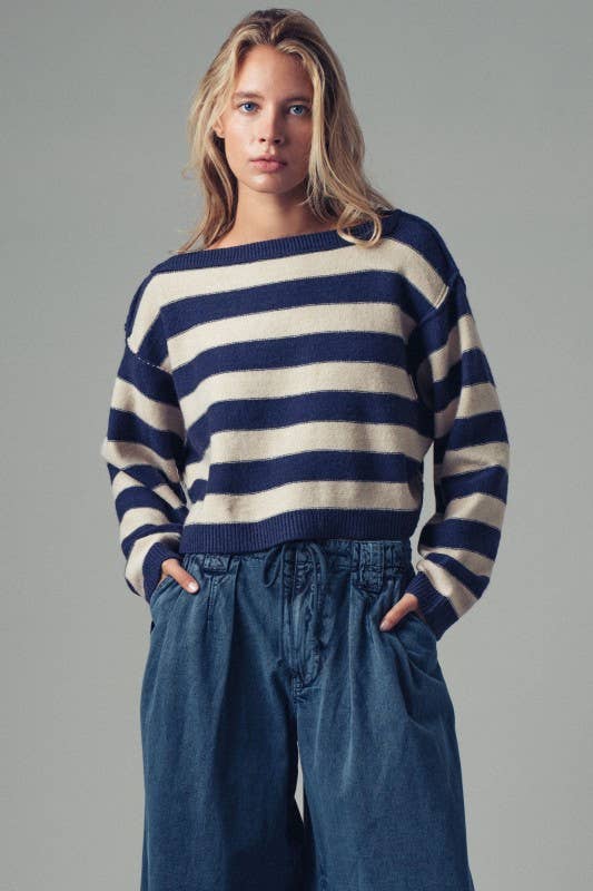 Striped Knit Crewneck Sweater