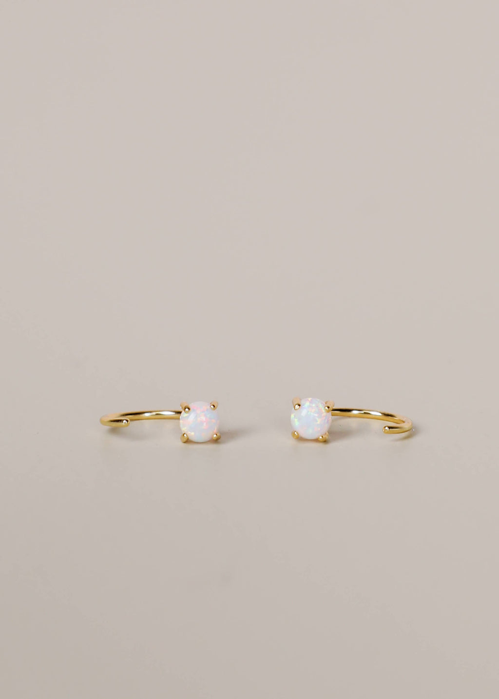 Huggies - White Opal - Gold Earrings