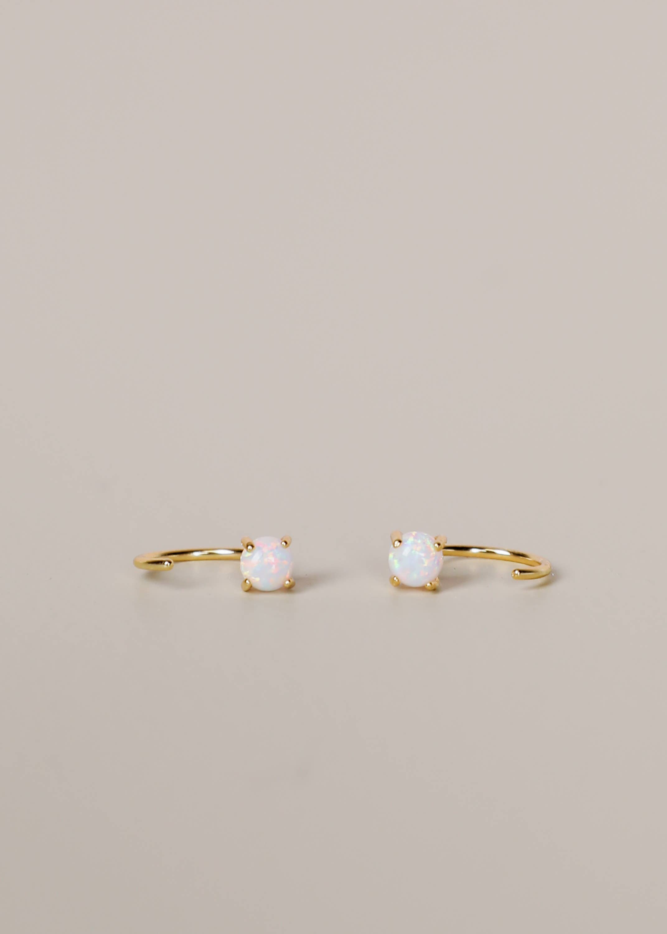 Huggies - White Opal - Gold Earrings