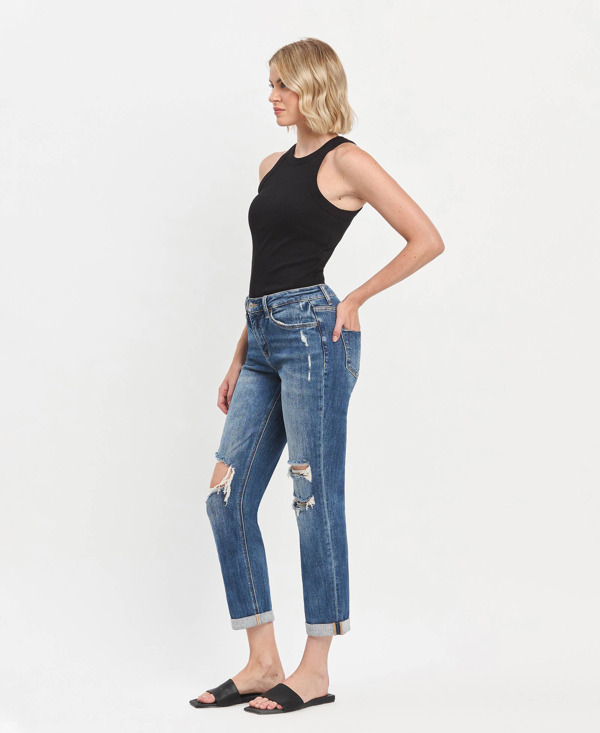 LOVERVET-HIGH RISE DOUBLE CUFFED BOYFRIEND JEANS