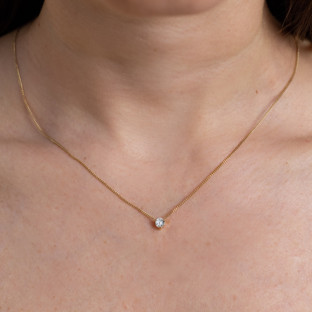 B. Grands Waterproof 4mm Round Brilliant 5A CZ Solitaire Necklace