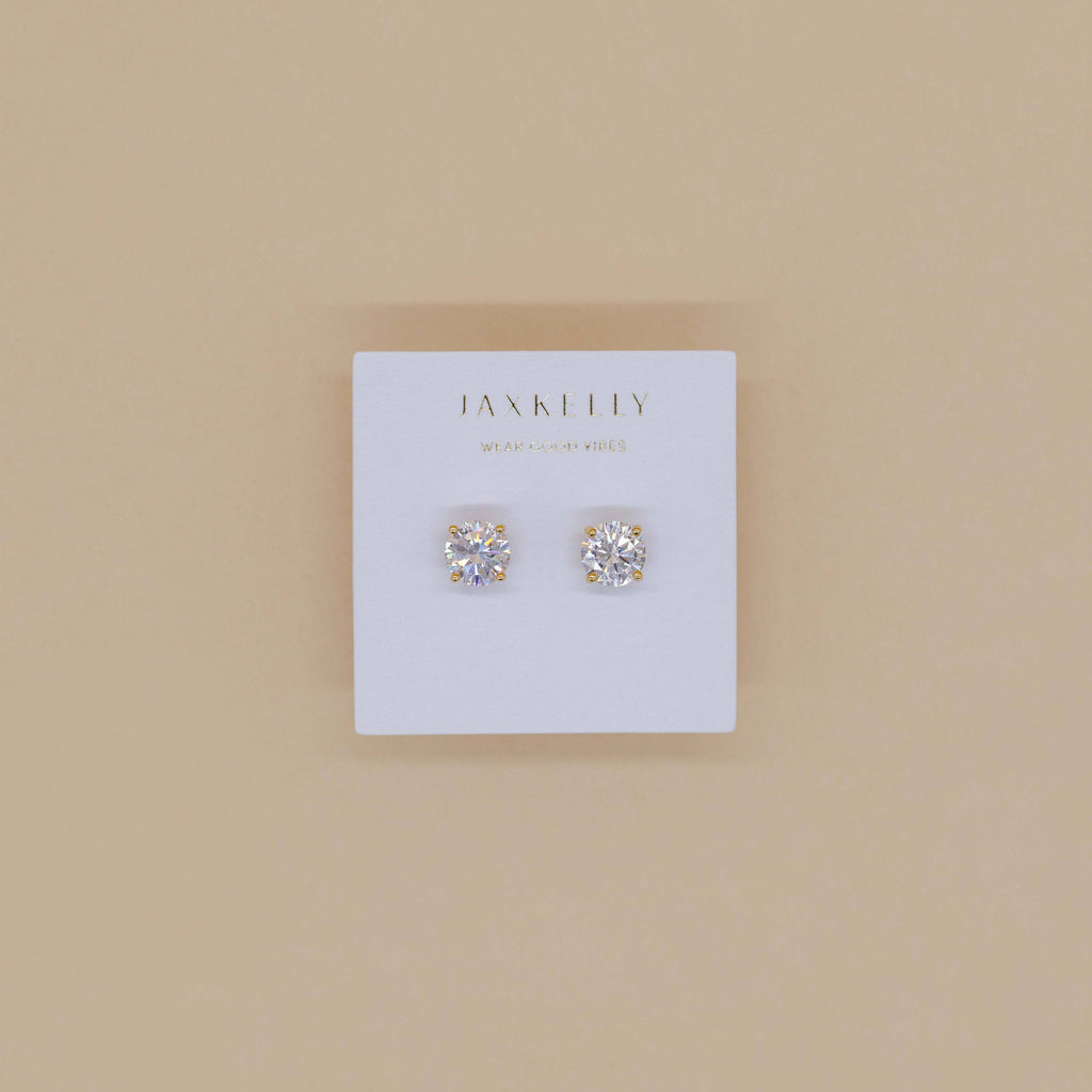 Round CZ - Clear - Gold Earrings