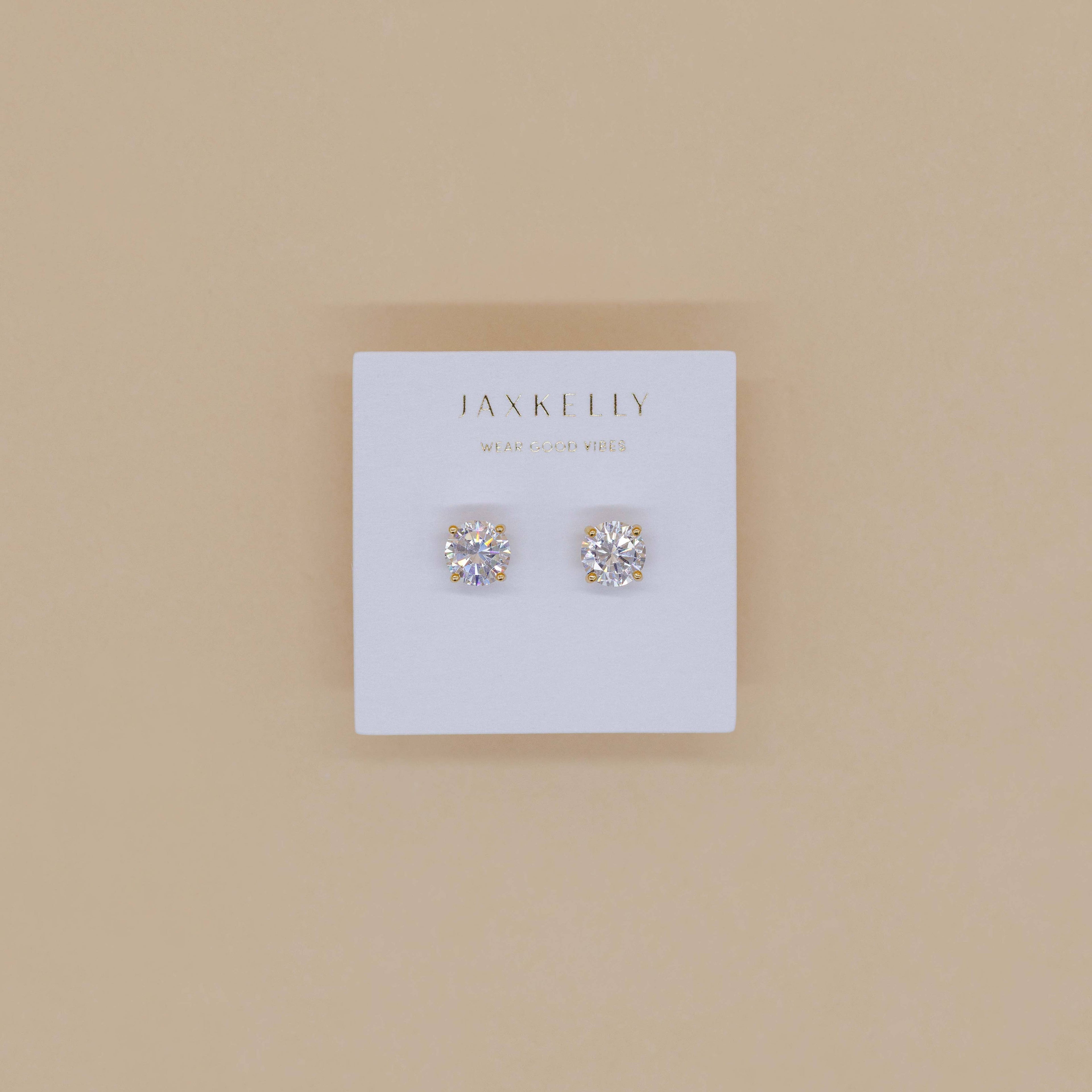 Round CZ - Clear - Gold Earrings