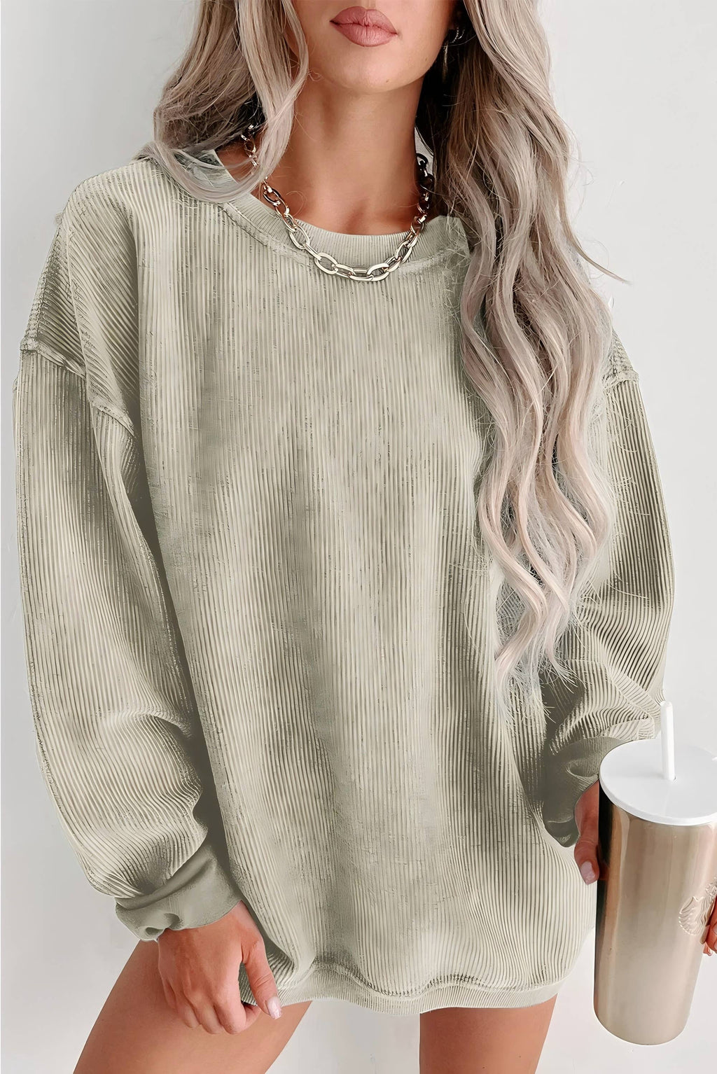 Ribbed Knit Pullover Sweatshirt