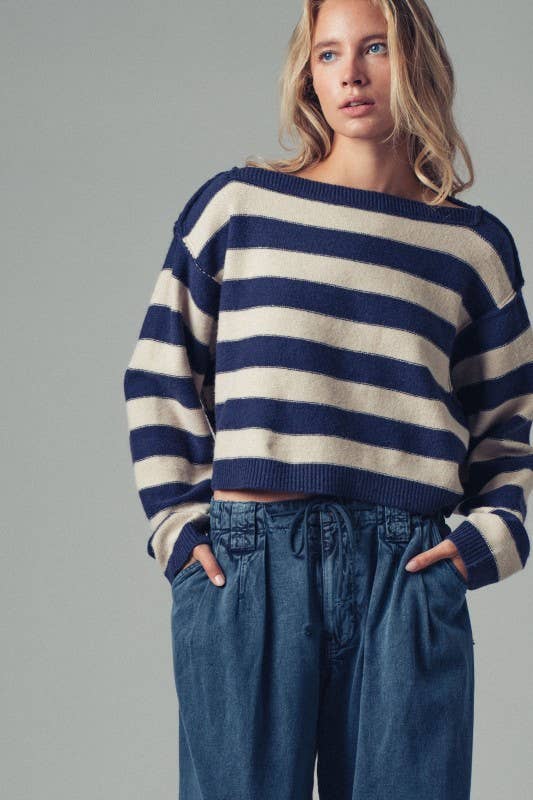 Striped Knit Crewneck Sweater