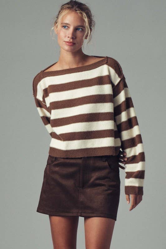 Striped Knit Crewneck Sweater