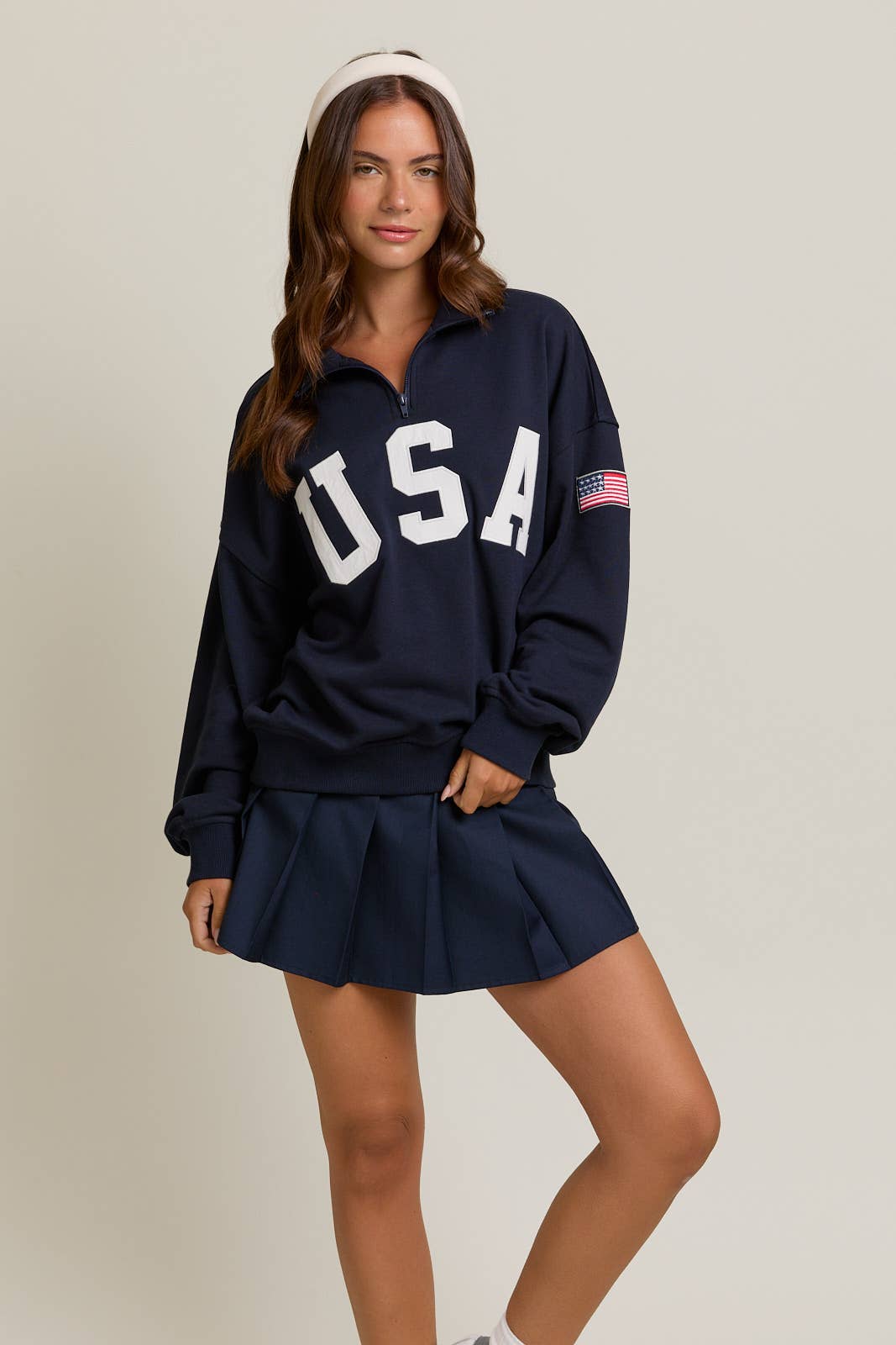 "USA" LONG SLEEVE HALF ZIP SWEATSHIRT