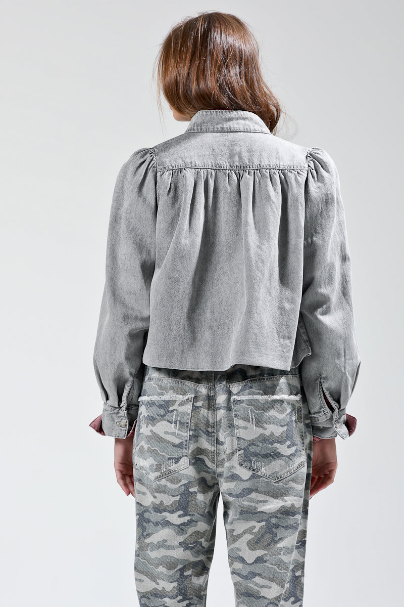 Grey Detailed Shoulder Denim Jacket