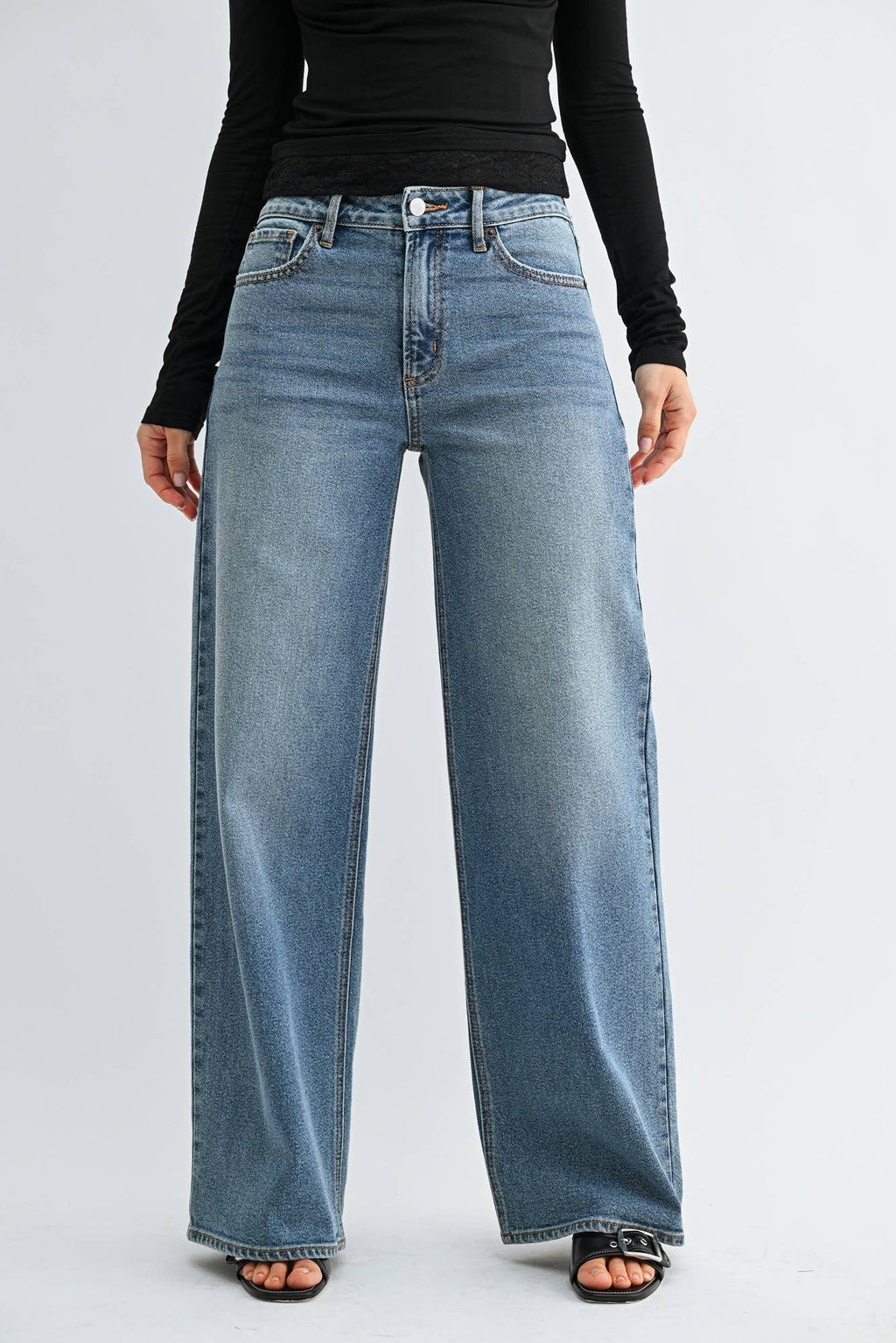 High Rise Full Length Straight Medium Denim