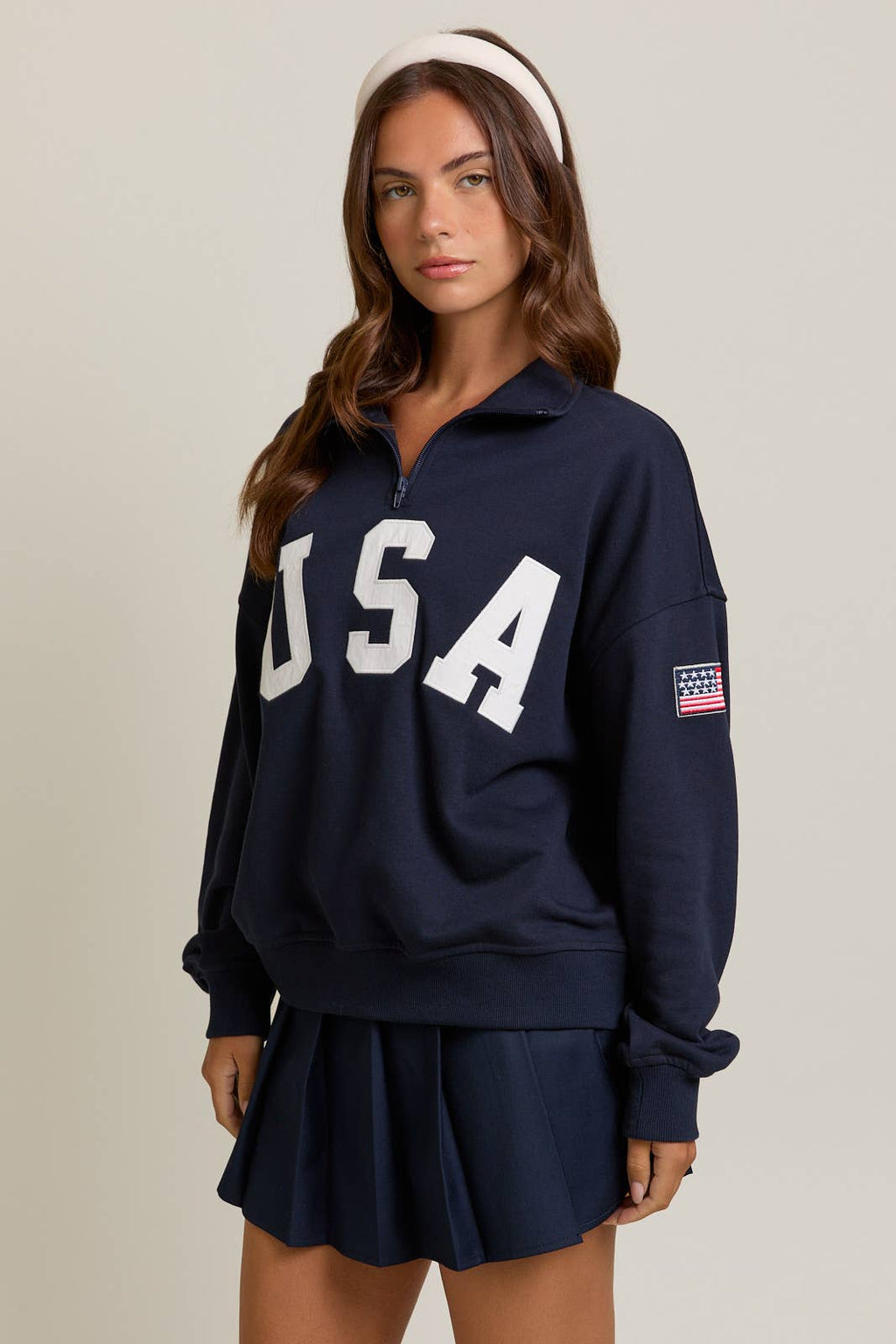 "USA" LONG SLEEVE HALF ZIP SWEATSHIRT