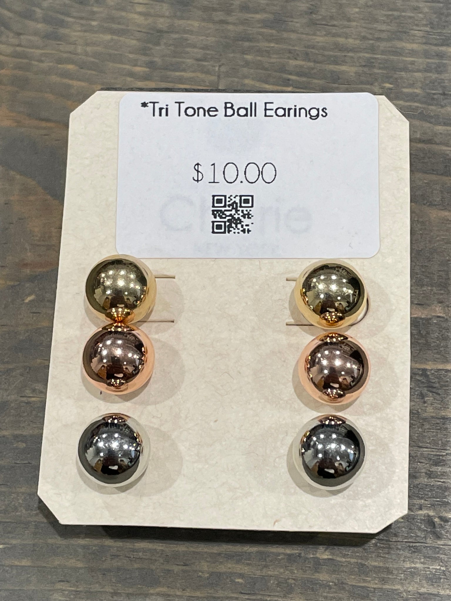 Tri Tone Ball Earrings