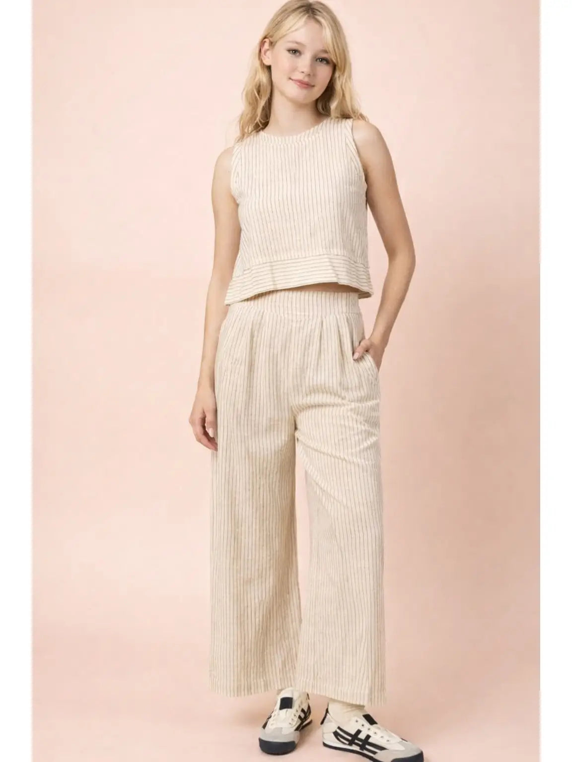 Woven Linen Sleeveless Top & Pants Set