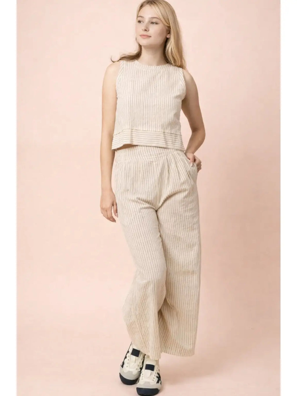 Woven Linen Sleeveless Top & Pants Set