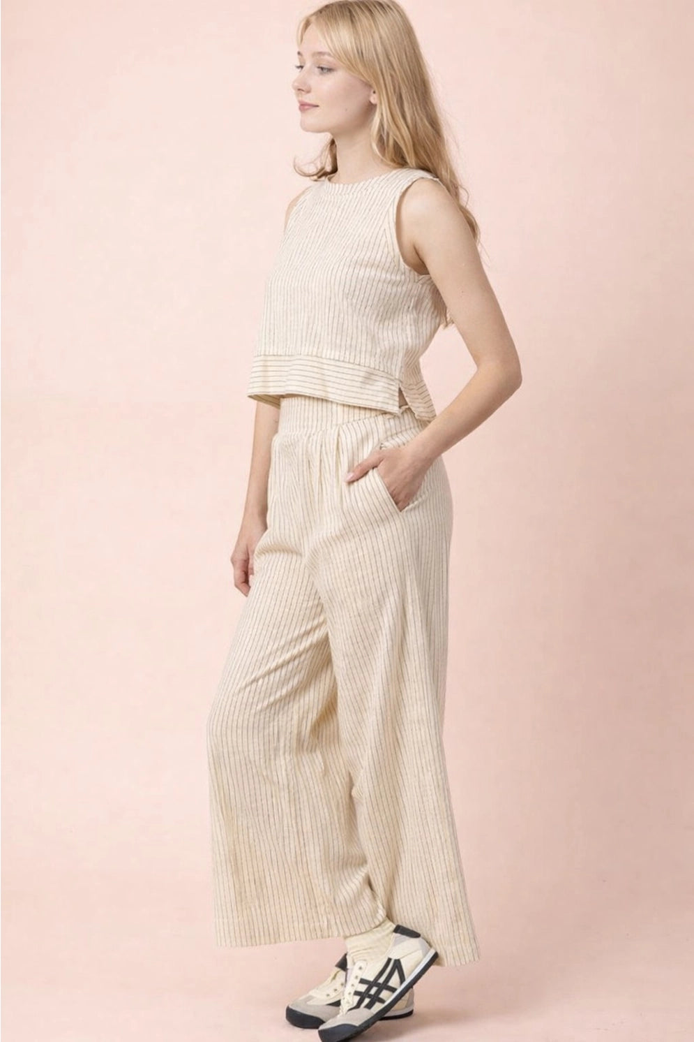 Woven Linen Sleeveless Top & Pants Set