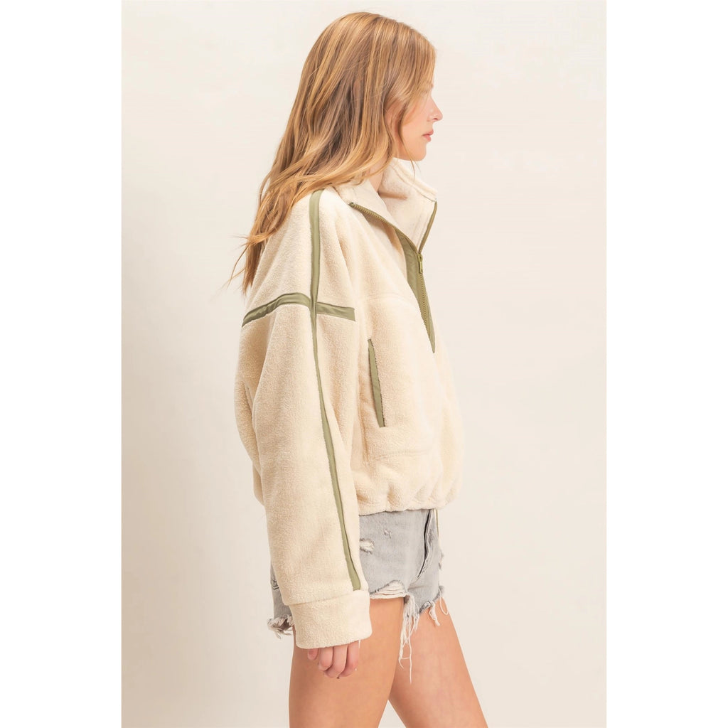 Contrast Trim Half-Zip Fleece Pullover
