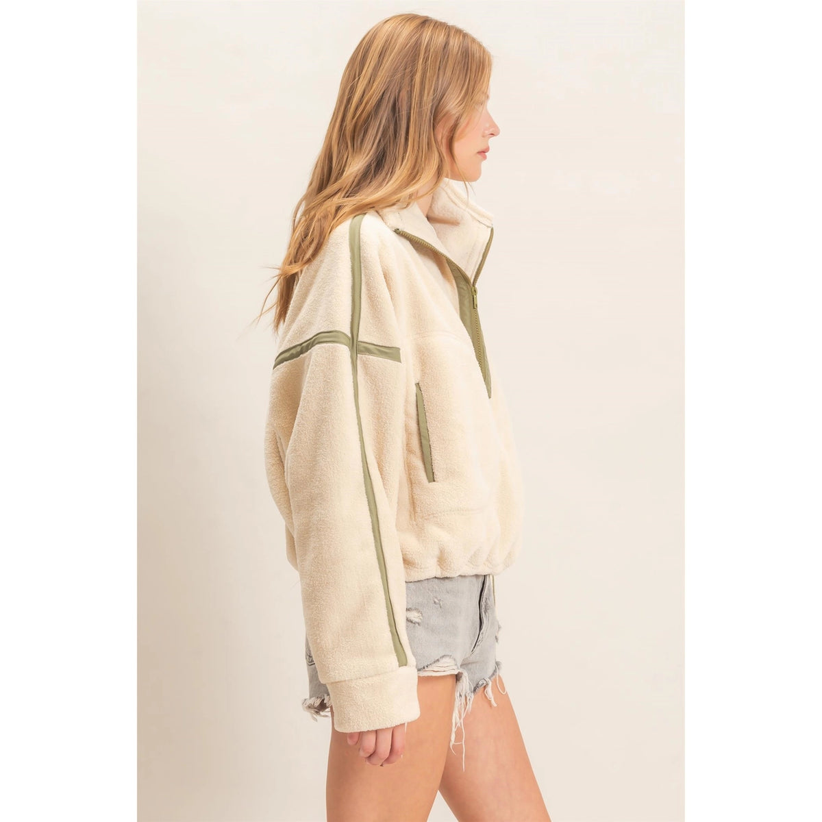 Contrast Trim Half-Zip Fleece Pullover