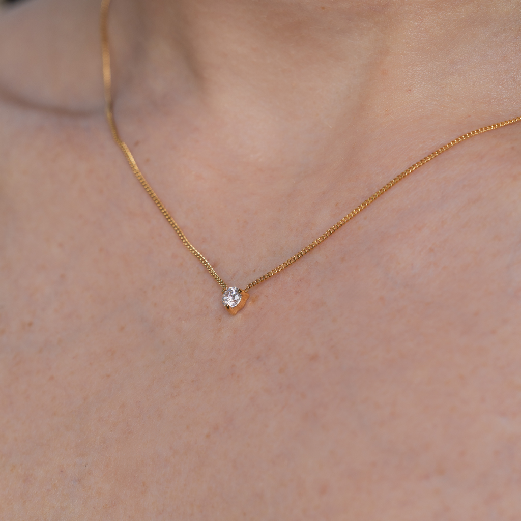 B. Grands Waterproof 4mm Round Brilliant 5A CZ Solitaire Necklace