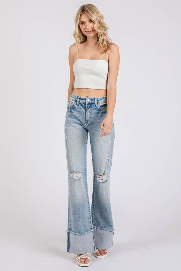 PETRA 153-LA HIGH RISE SUPER STRETCH WIDE FLARE W/ CUFFED HEM