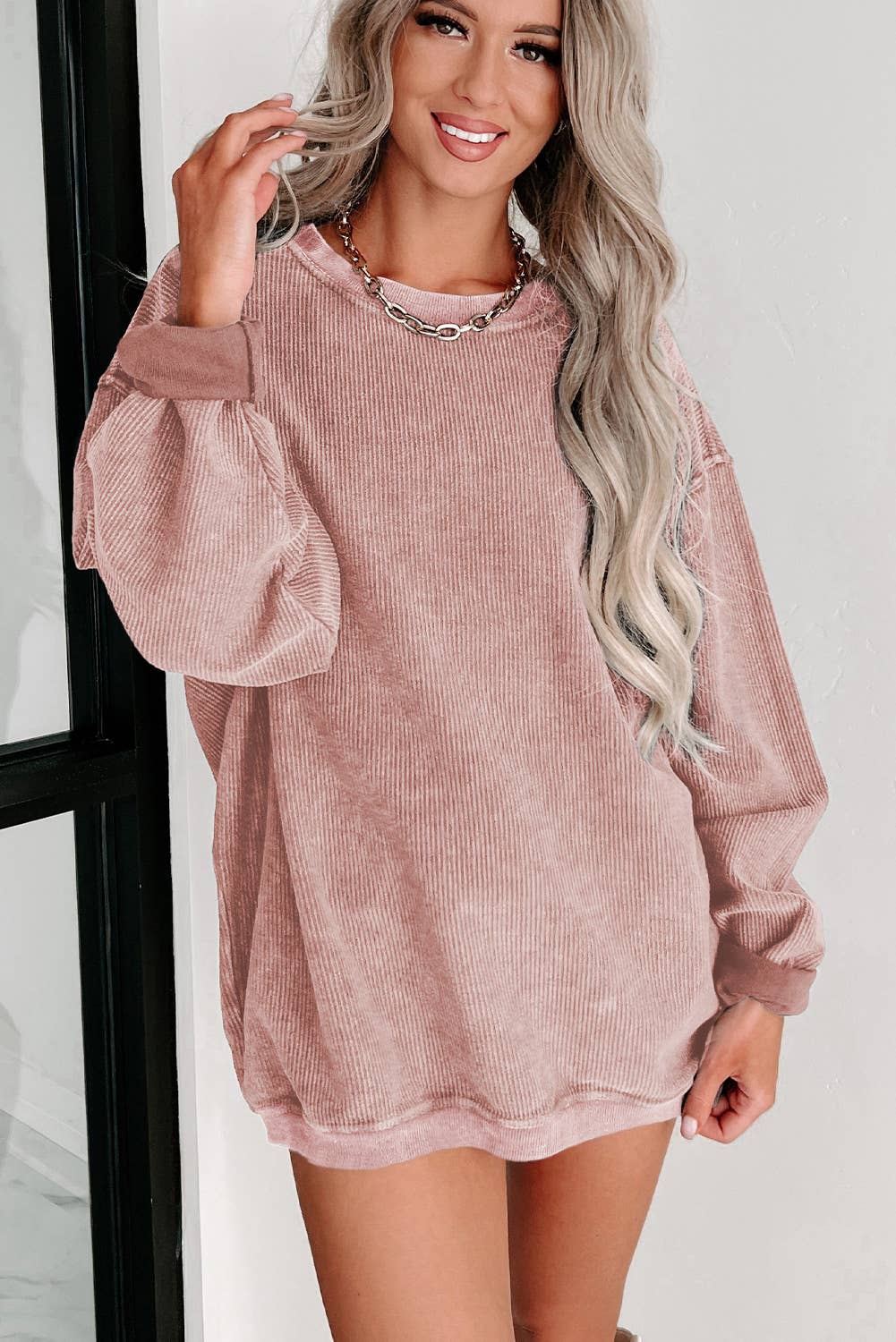 Ribbed Knit Pullover Sweatshirt