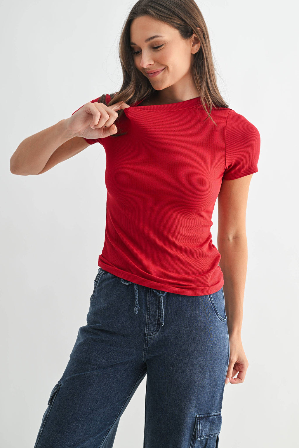 Essential Short-Sleeved Micro-Ribbed Athleisure Top