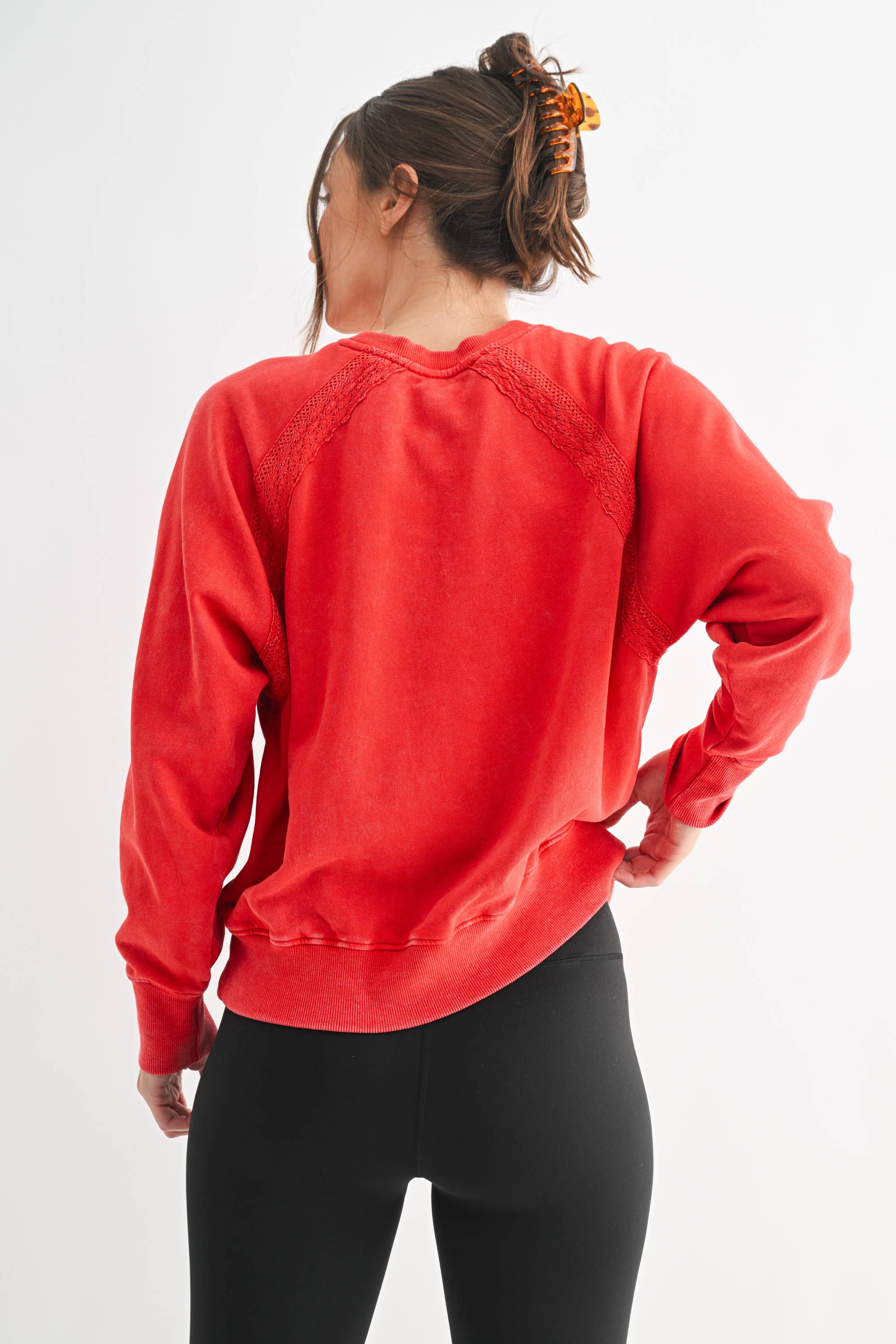 Cherry Soft Bloom Mineral Wash Lace Pullover