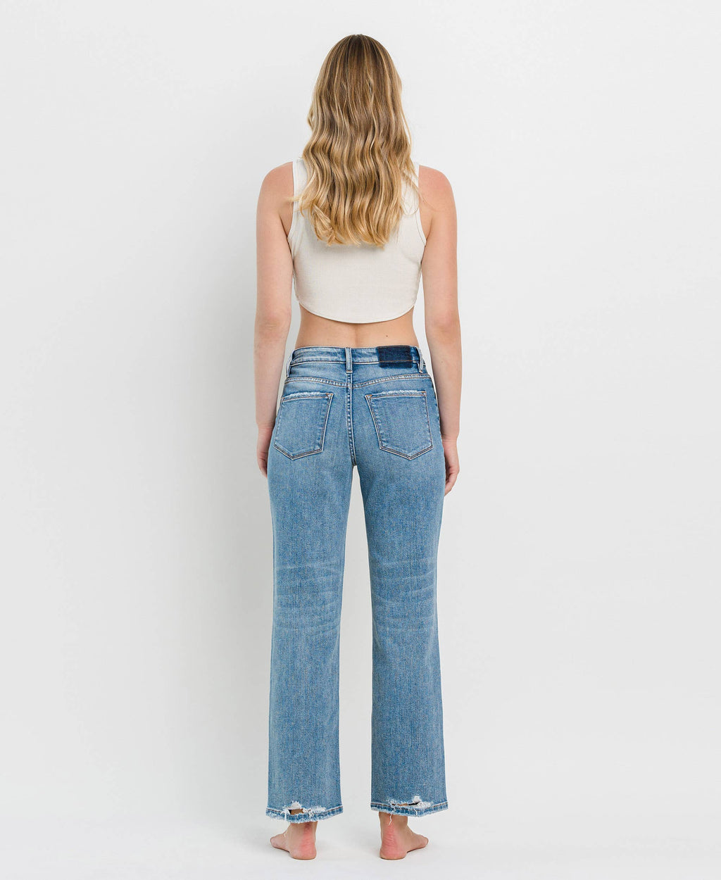VERVET-HIGH RISE DISTRESSED SLIM WIDE JEANS