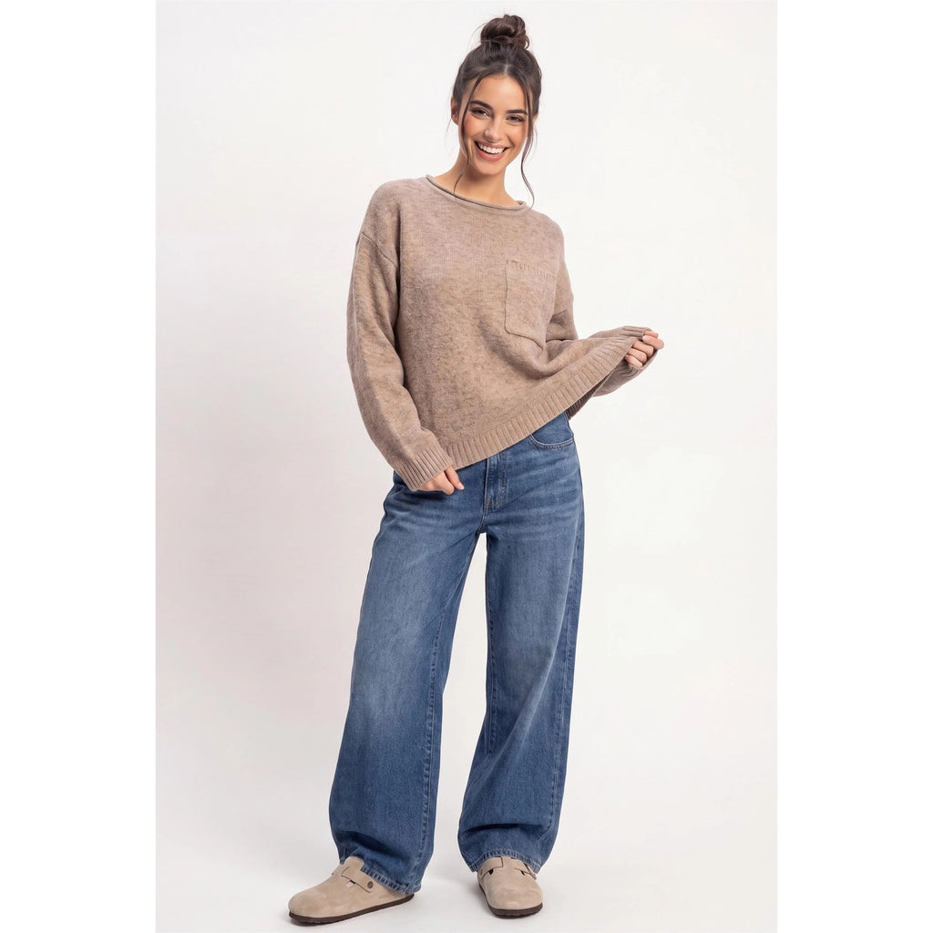 Cocoa Wide Sleeve Pocket Sweater