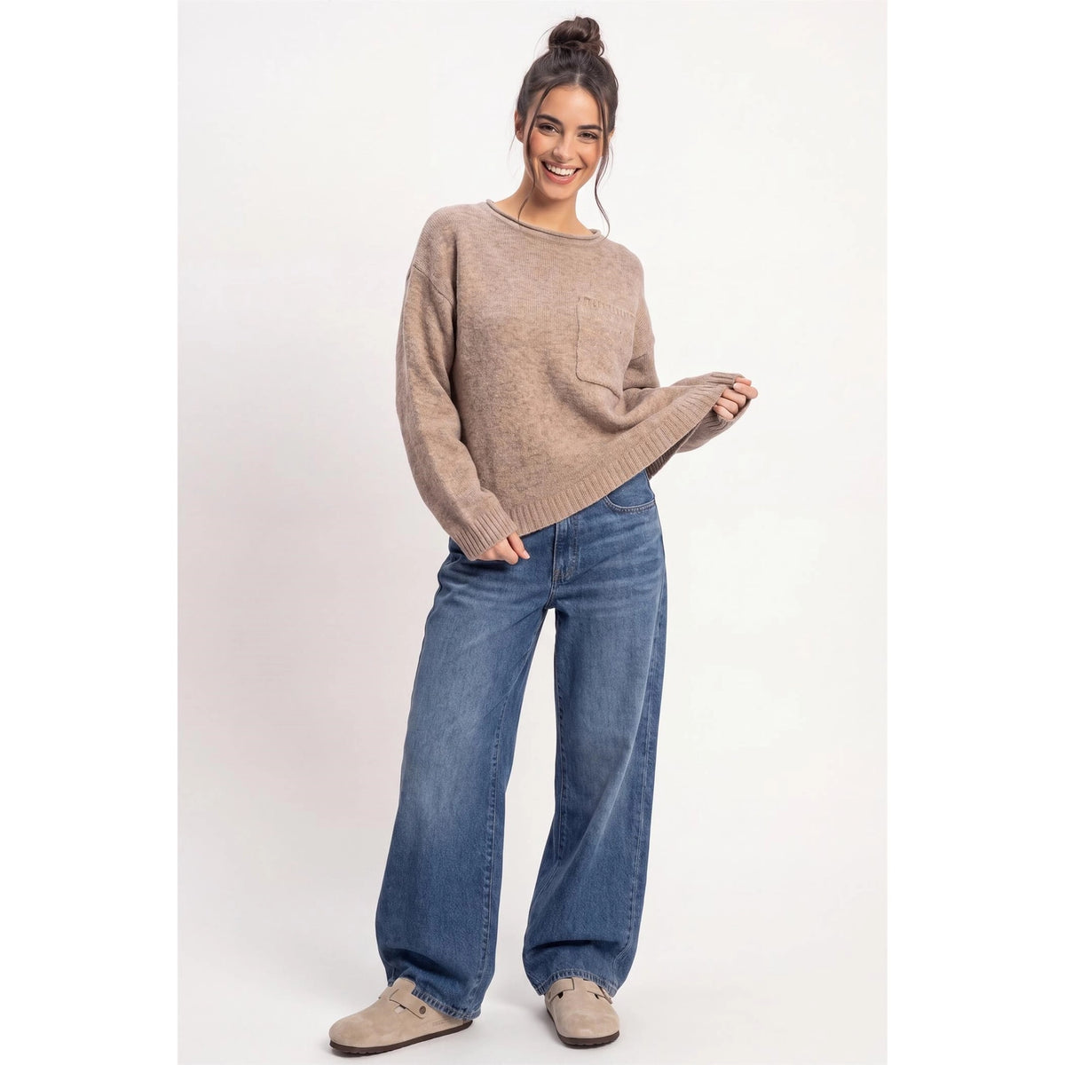 Cocoa Wide Sleeve Pocket Sweater