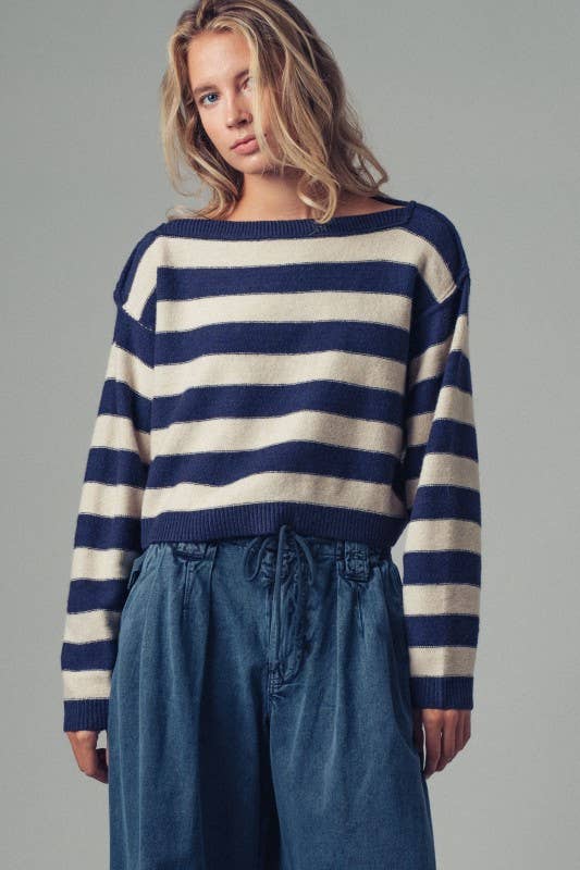 Striped Knit Crewneck Sweater
