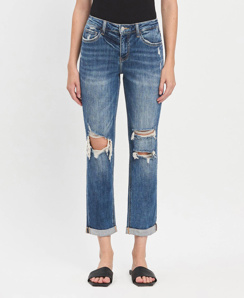 LOVERVET-HIGH RISE DOUBLE CUFFED BOYFRIEND JEANS