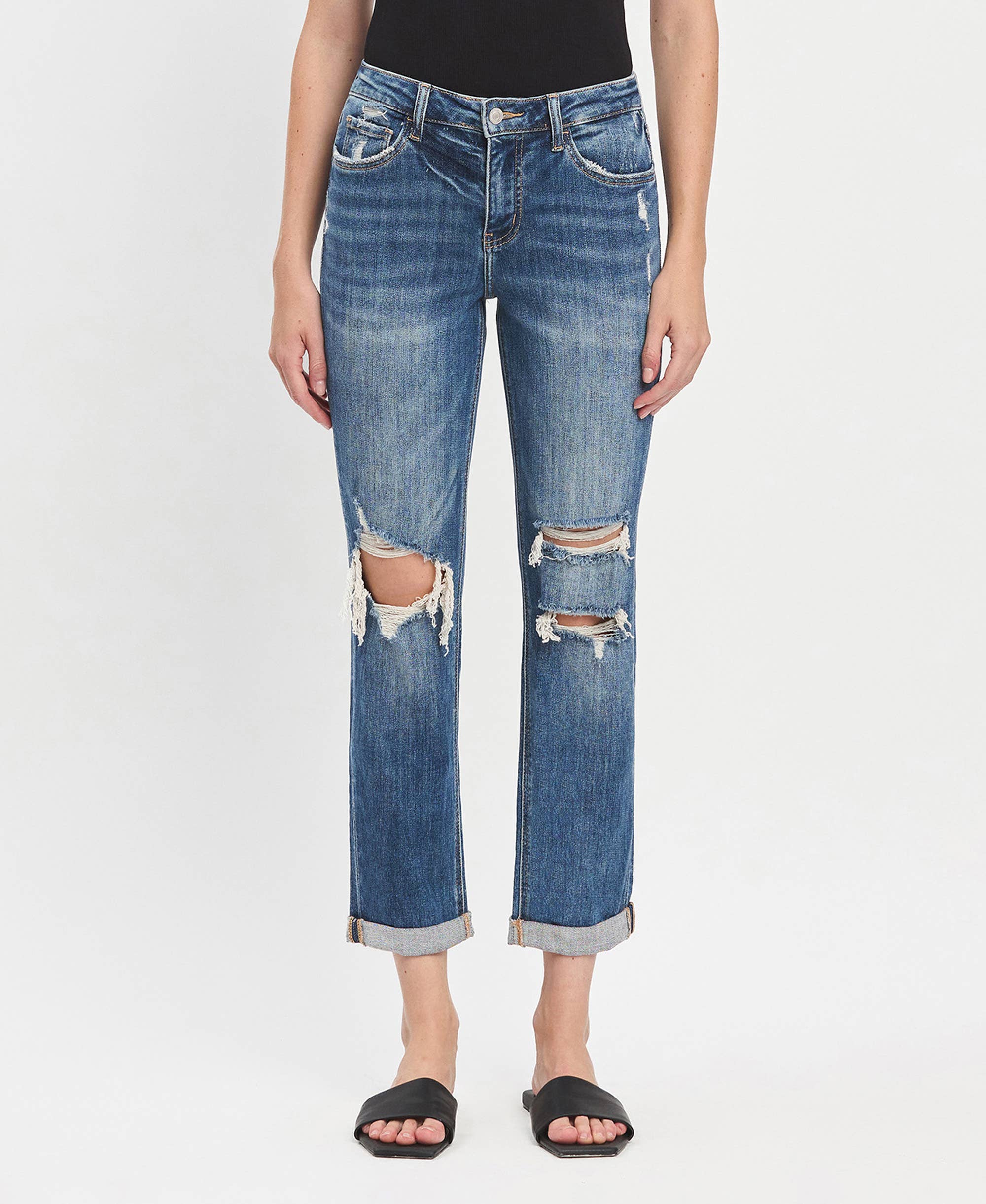 LOVERVET-HIGH RISE DOUBLE CUFFED BOYFRIEND JEANS