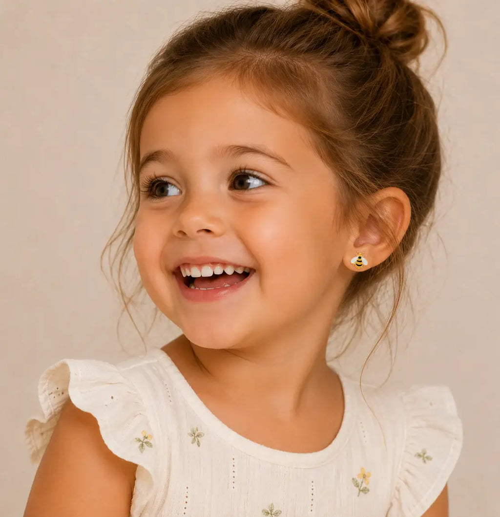 Bumble Bee Enamel Flat Back Kids Earrings