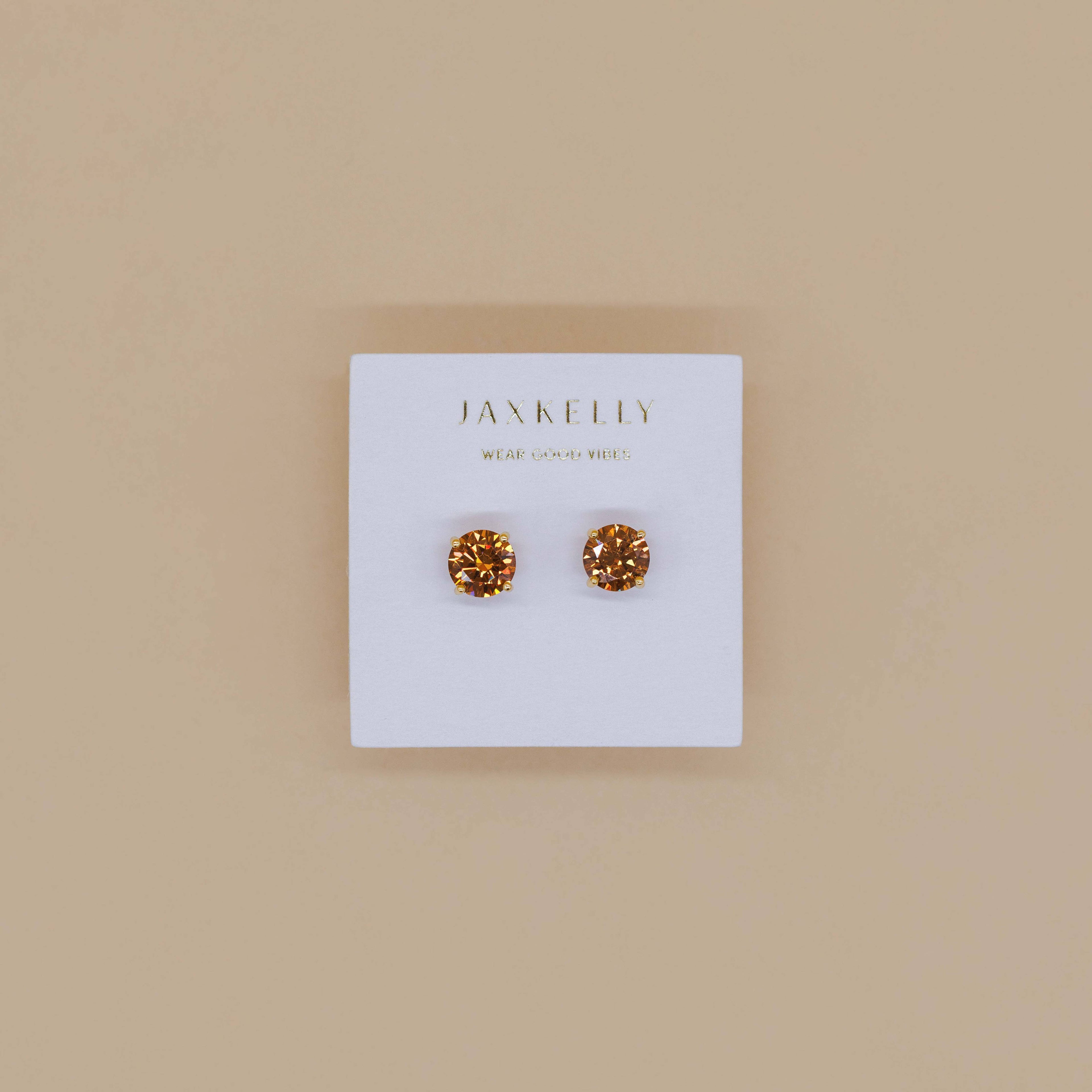 Round CZ - Coffee - Gold Earrings