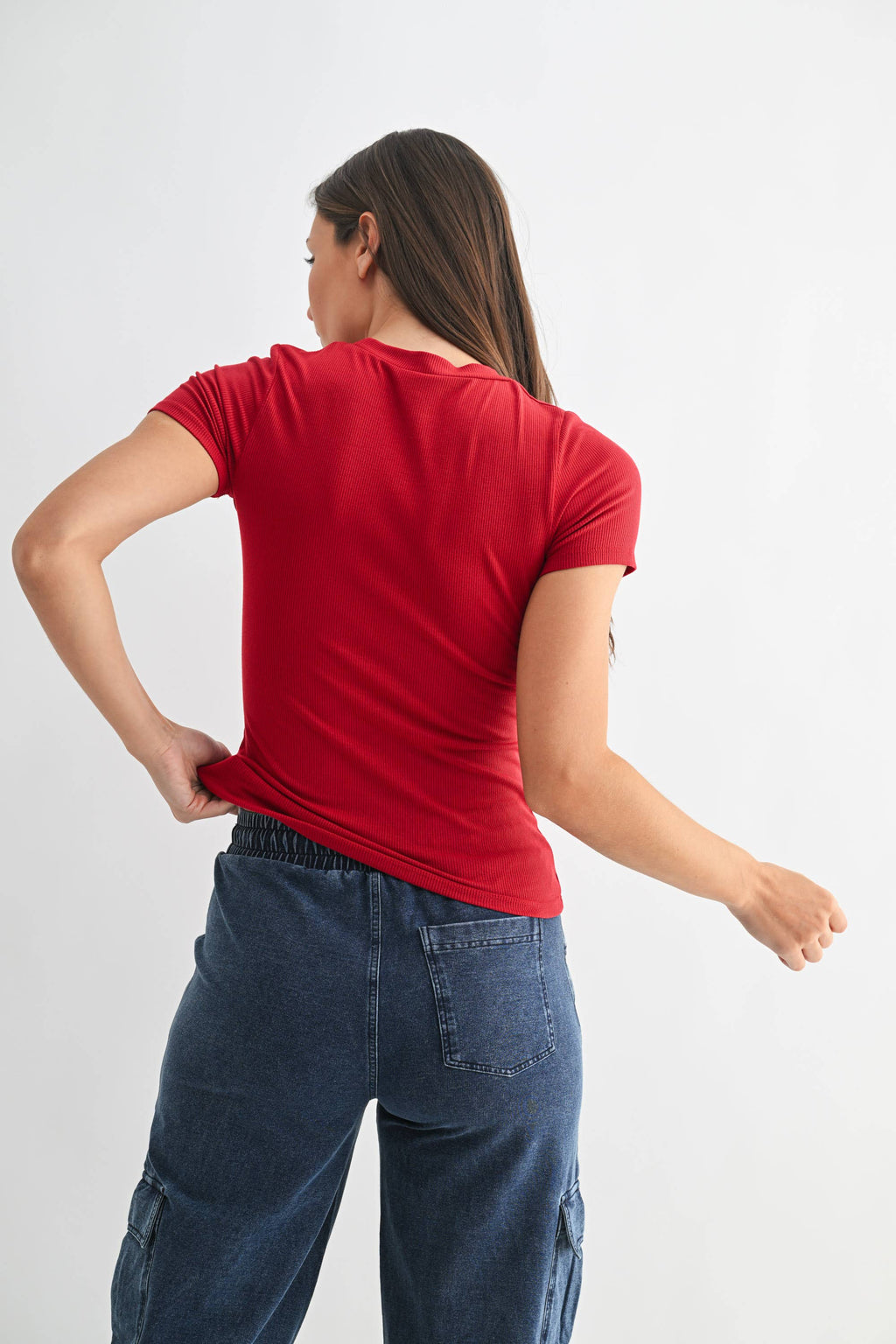 Essential Short-Sleeved Micro-Ribbed Athleisure Top